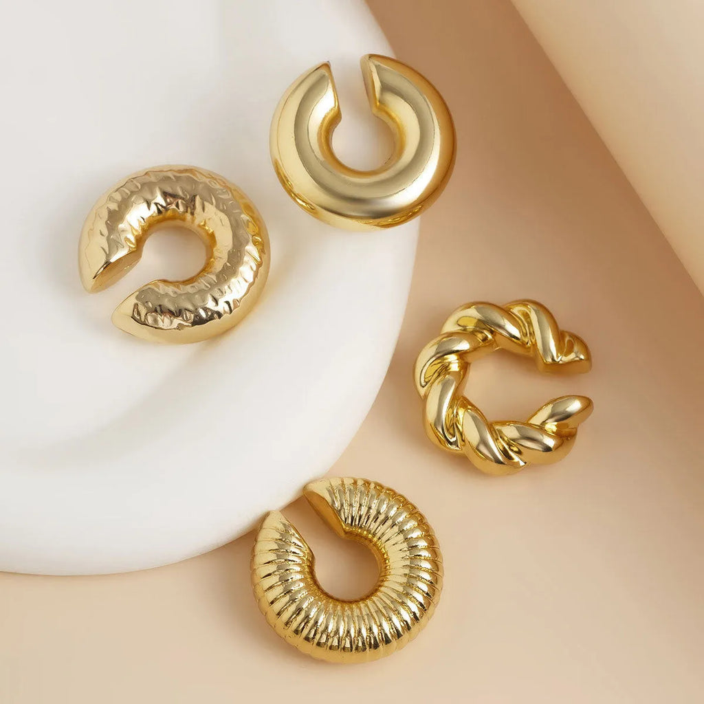 Geometric non-pierced ear clip earrings for women in gold and silver metallic finishes