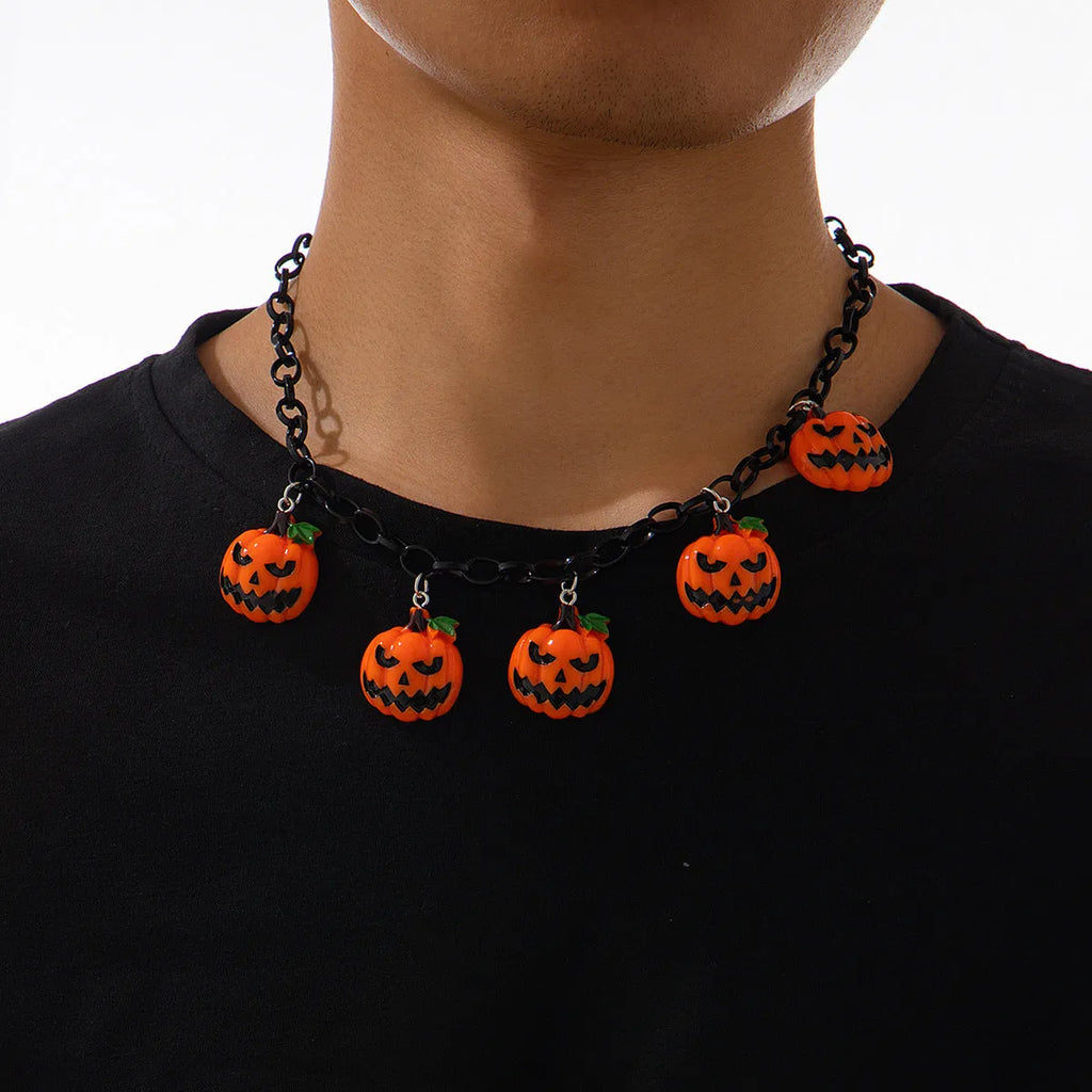 Halloween pumpkin ghost necklace with acrylic cartoon character pendant and mixed colour finish