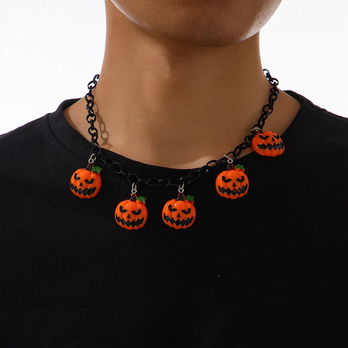 Halloween pumpkin ghost necklace with acrylic cartoon character pendant and mixed colour finish