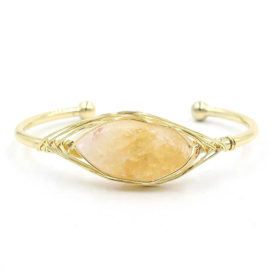 Natural raw gemstone winding bracelet with 8mm crystals in ethnic unisex design