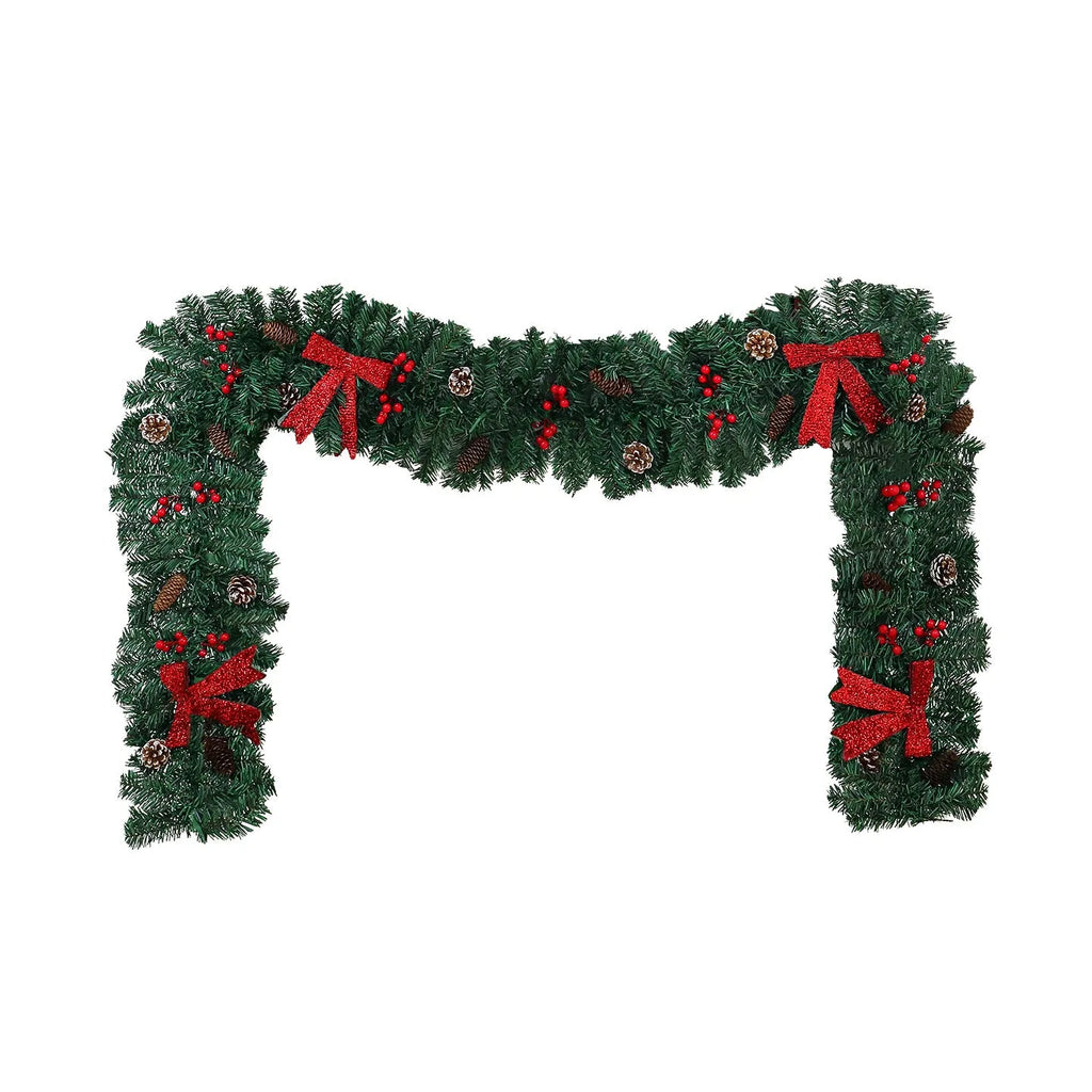 A modern European-style rattan Christmas cane decoration with a pine cone bow, available with different light options.