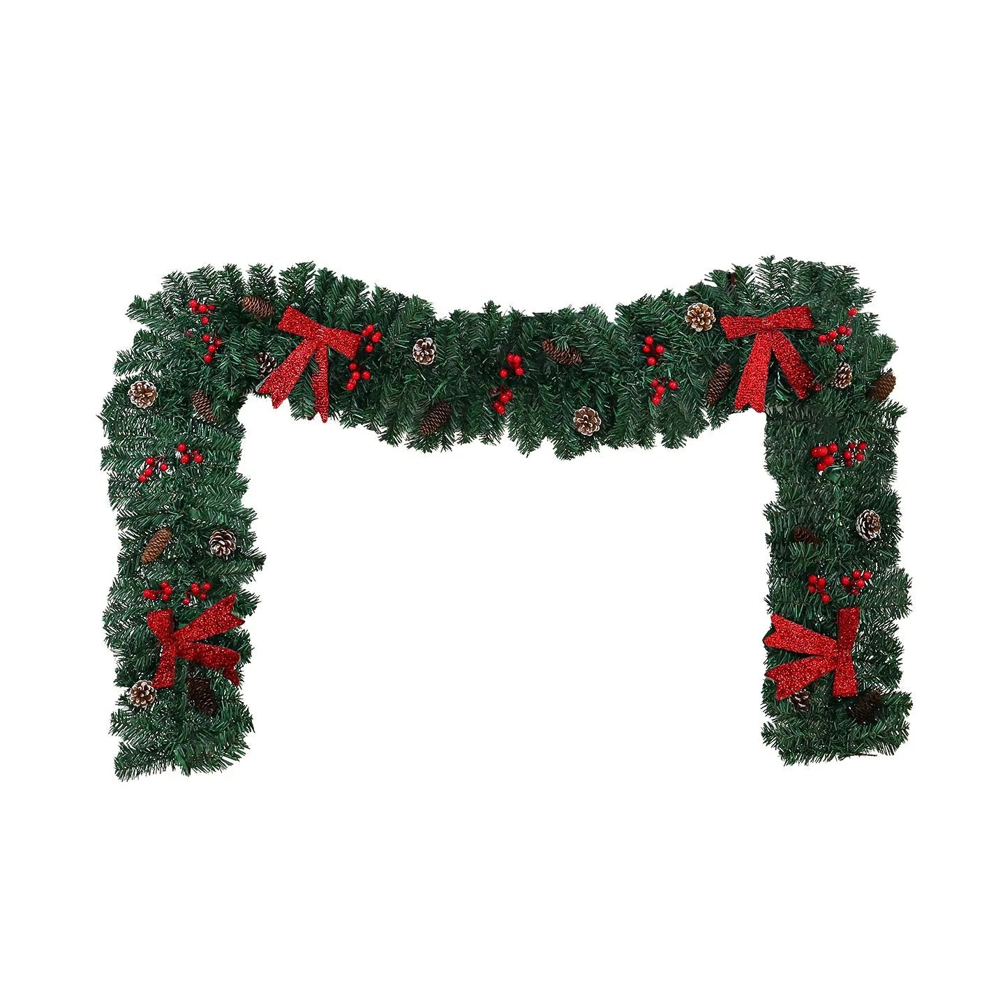 A modern European-style rattan Christmas cane decoration with a pine cone bow, available with different light options.