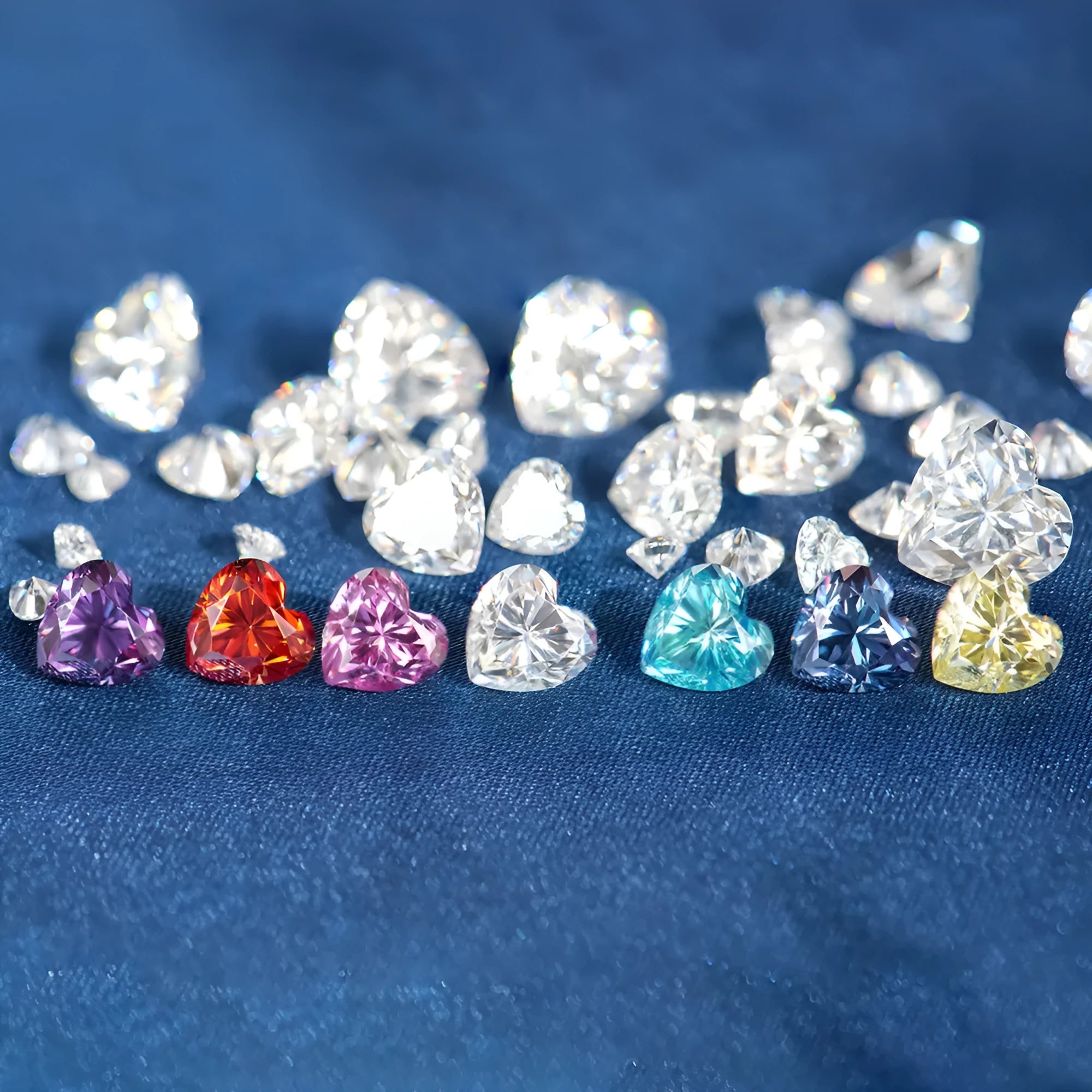 Heart-shaped moissanite loose stone in lemon yellow colour showing six size options