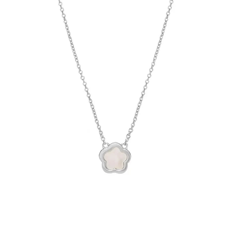 White mother of pearl shell flower pendant necklace on gold or silver plated copper chain