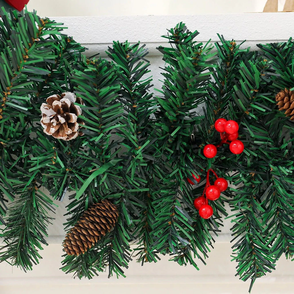A modern European-style rattan Christmas cane decoration with a pine cone bow, available with different light options.