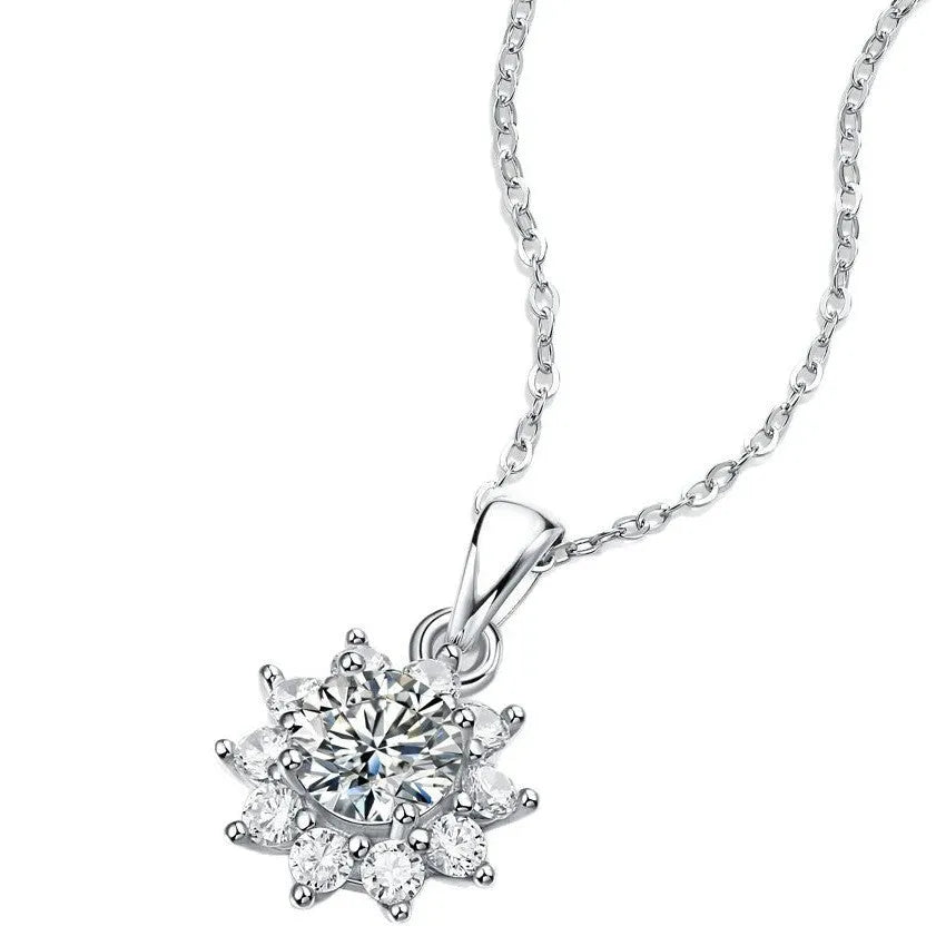925 silver moissanite flower pendant necklace on adjustable 21-50cm chain, 1 carat round stone