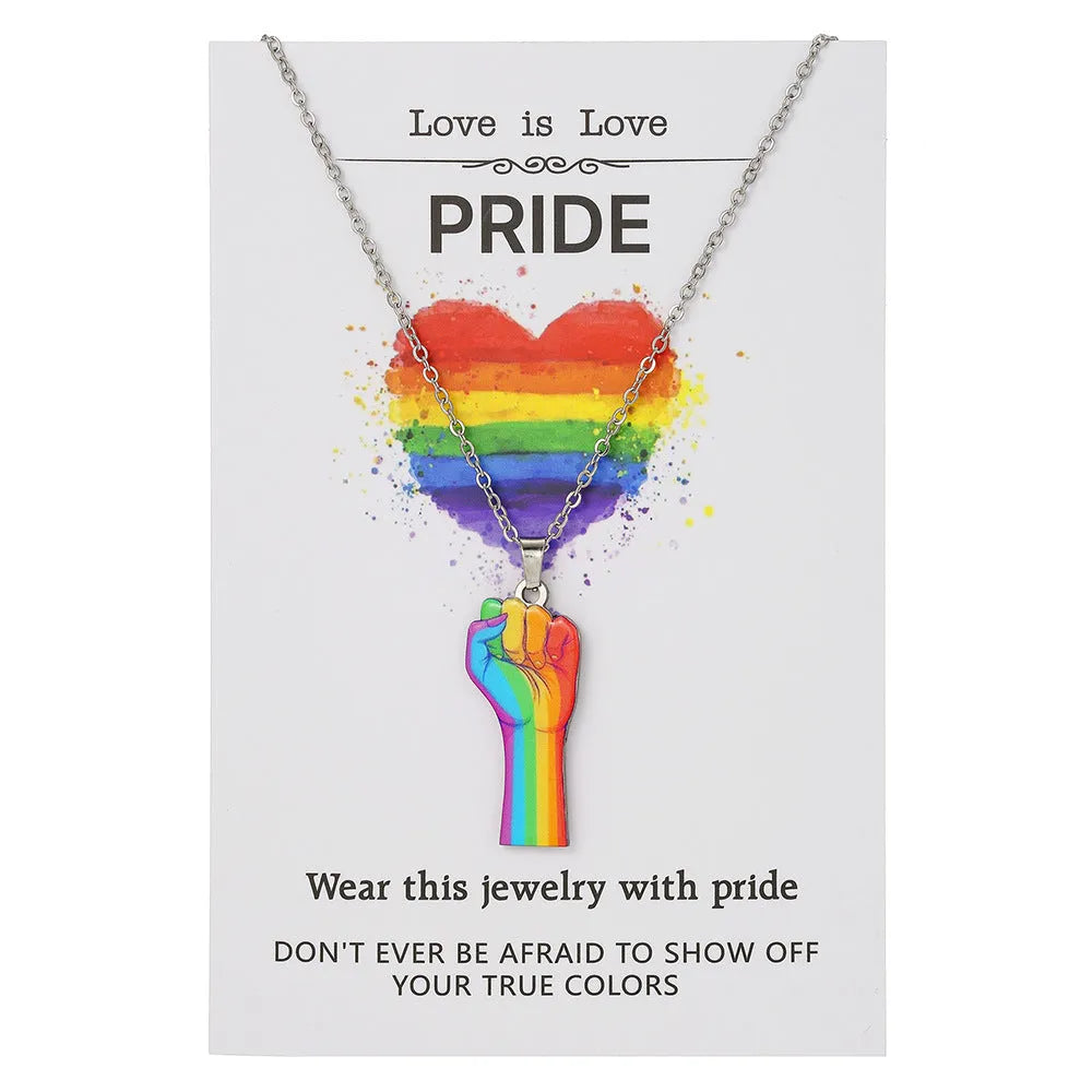 Stainless steel necklace and matching bracelet with colour printed inspirational designs