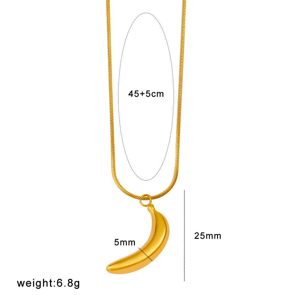 Alloy fruit pendant necklace with apple, grape, watermelon, banana, pineapple, strawberry designs on stainless steel chain.