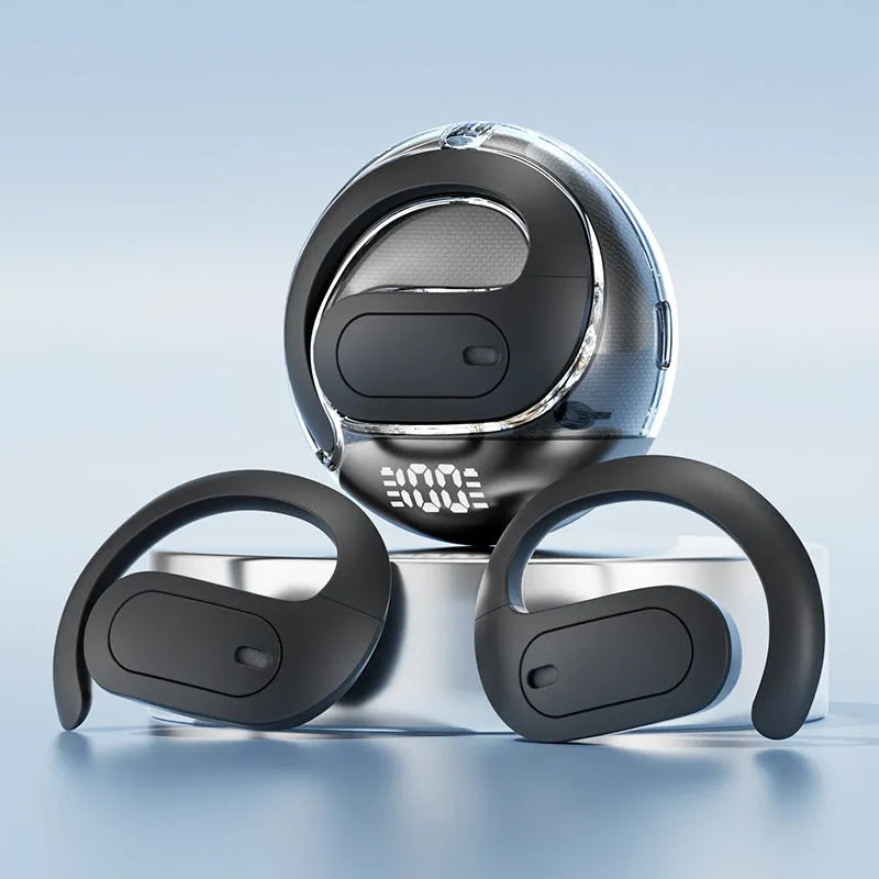 Ai Intelligent Translation OWS Bluetooth headset in M112 Black, clip-on style with digital display screen