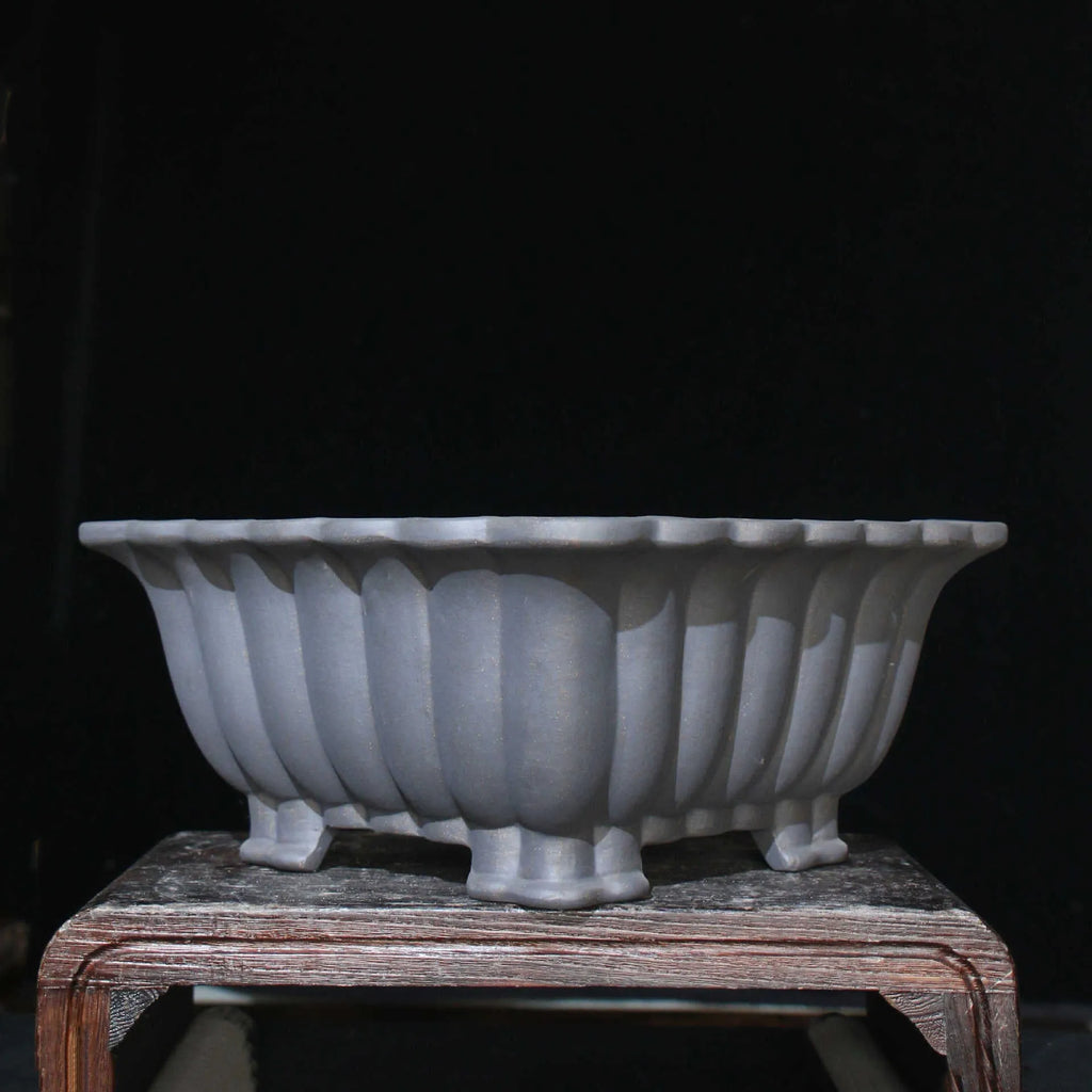 Square purple sand ceramic bonsai pot with 37cm diameter and 15cm height dimensions