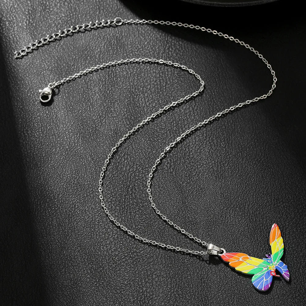 Stainless steel necklace and matching bracelet with colour printed inspirational designs