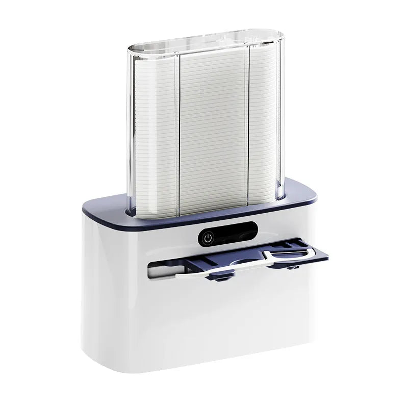 Intelligent induction automatic dental floss box in dark grey, gold, or light grey with rechargeable battery.