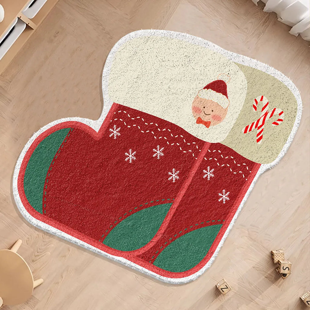 Alien shaped Christmas floor mat in imitation cashmere material with festive colour patterns