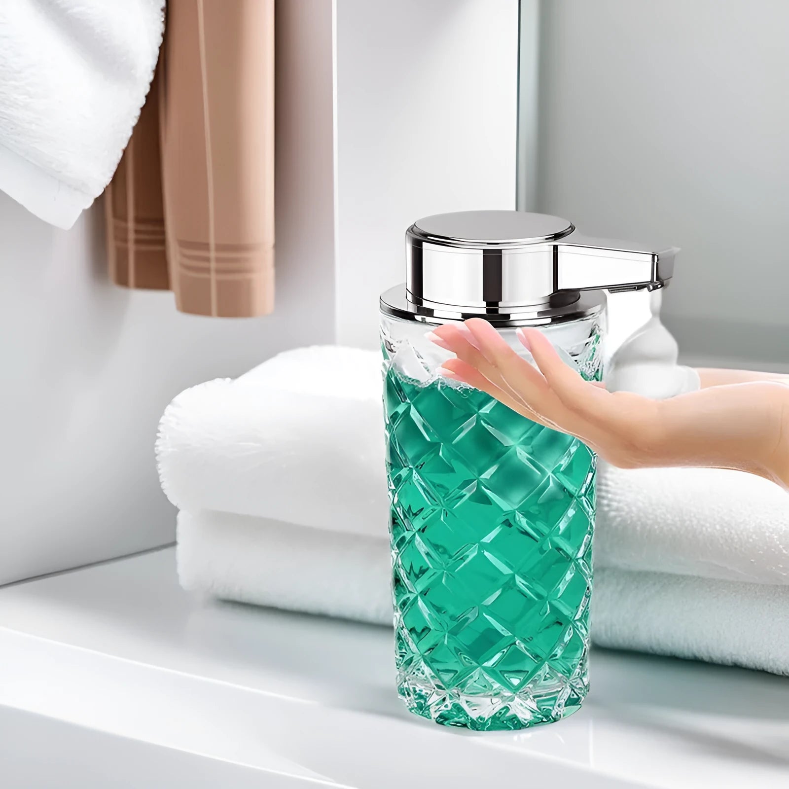 Silver automatic soap dispenser with USB Type-C charging port