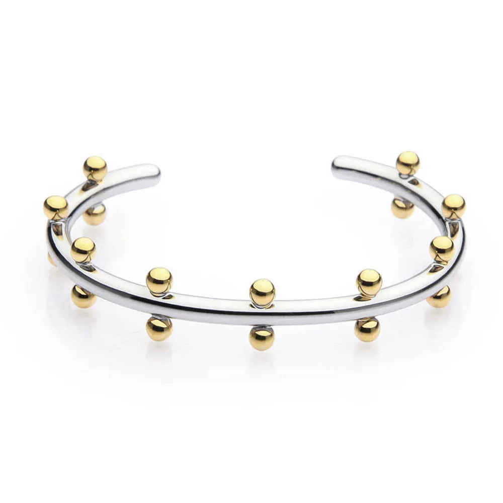 Stainless steel C-shaped bean bead bracelet with personality texture rivet design in gold finish