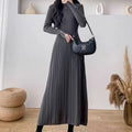Women's knitted woolen A-line dress mid-length below knees waist trimming in solid colours