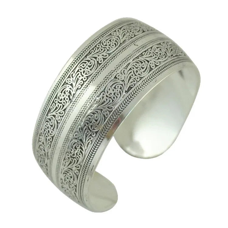 Ethnic carved open Miao silver alloy bracelet with Roman styling in turtle colour finish