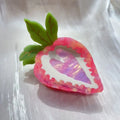 Red handmade strawberry hairpin clip with pastoral style on a white background