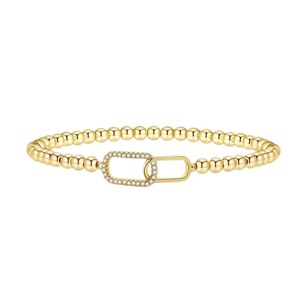 Women's adjustable stainless steel beaded bracelet in geometric round bead design