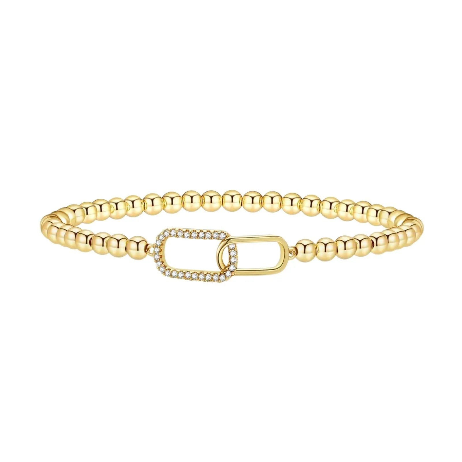 Women's adjustable stainless steel beaded bracelet in geometric round bead design