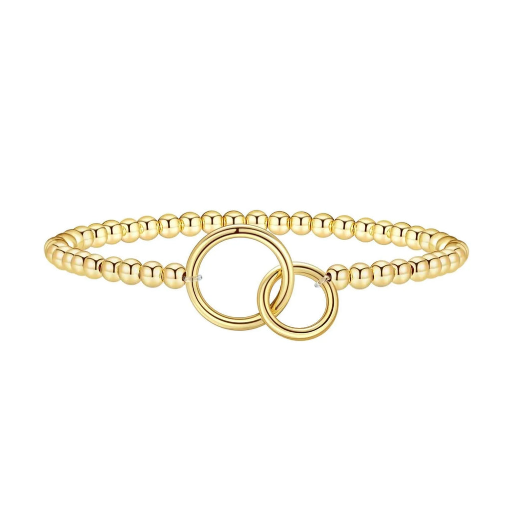 Women's adjustable stainless steel beaded bracelet in geometric round bead design