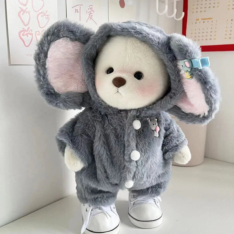 Grey elephant jumpsuit for 30cm Lina bear dolls with plush fabric