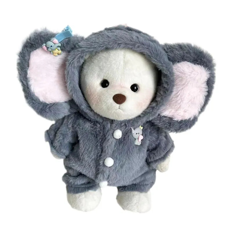 Grey elephant jumpsuit for 30cm Lina bear dolls with plush fabric