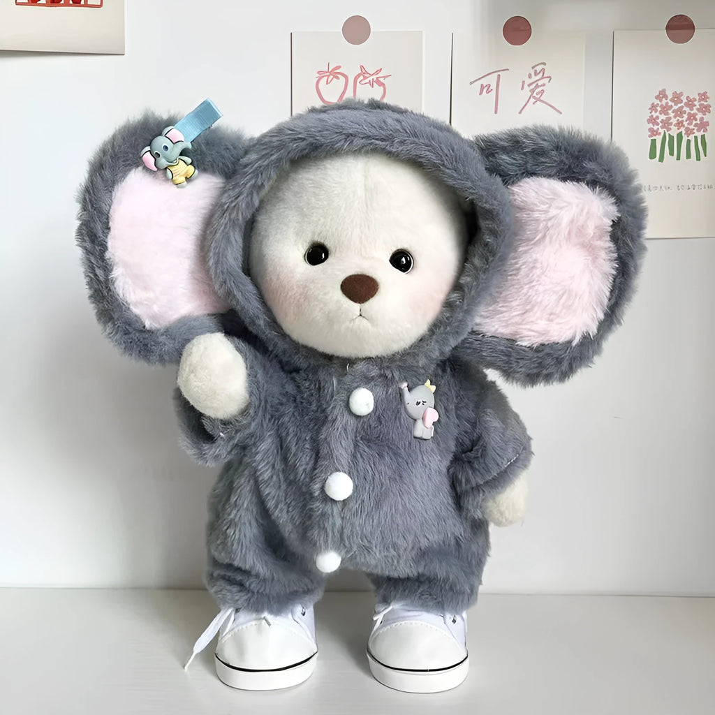 Grey elephant jumpsuit for 30cm Lina bear dolls with plush fabric