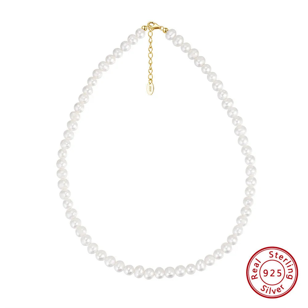 Women's freshwater pearl necklace with adjustable sterling silver chain and 6-7mm natural pearls