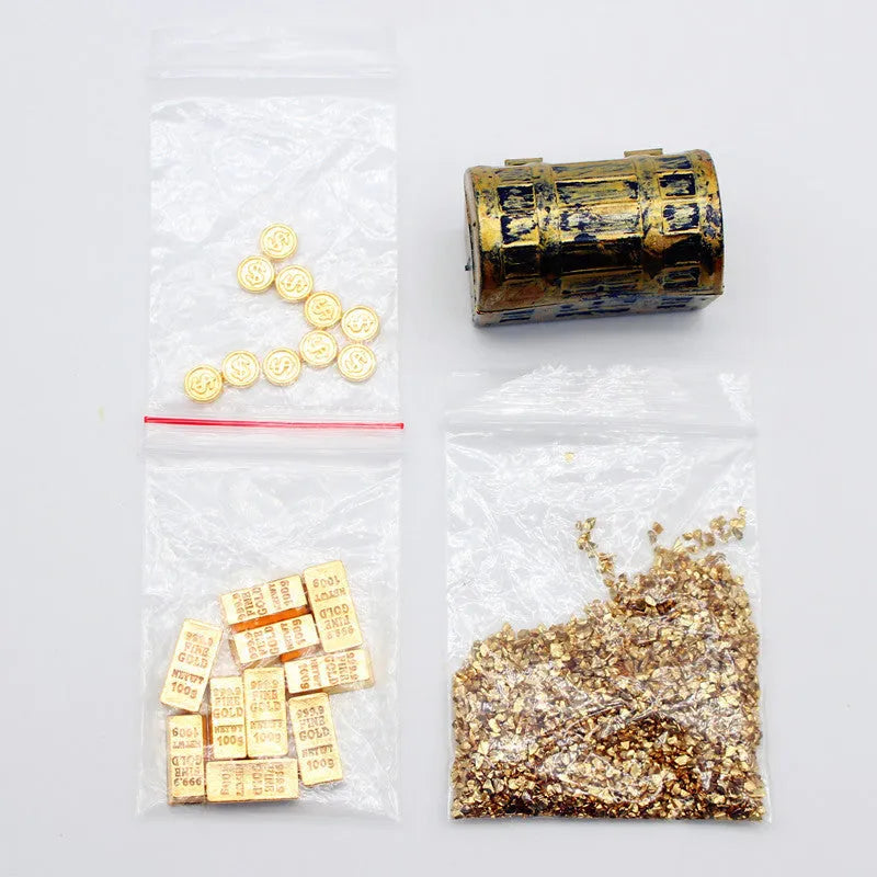 Alloy treasure chest doll house accessories with miniature gold coins and gold bars
