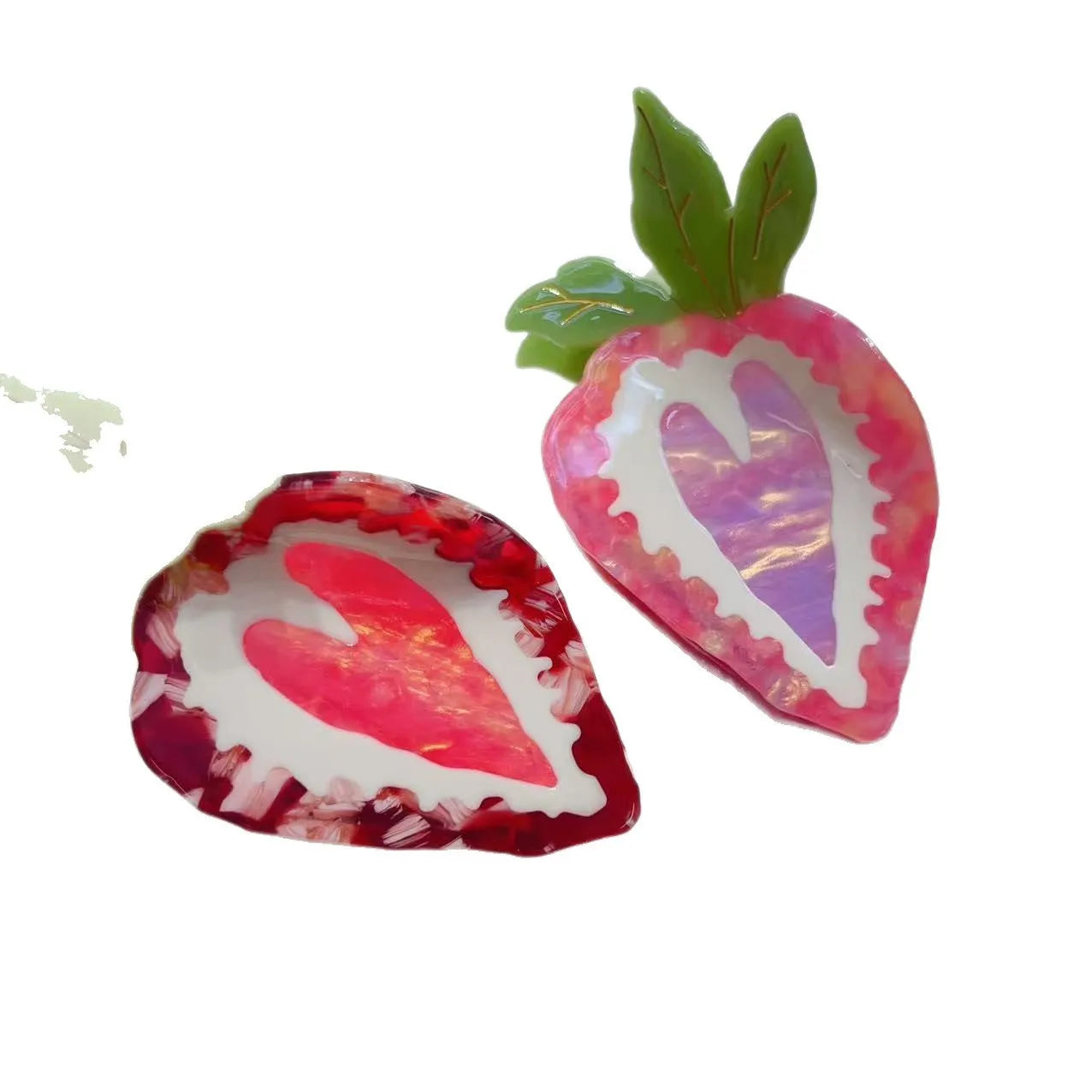 Red handmade strawberry hairpin clip with pastoral style on a white background