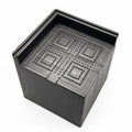 Four black plastic bed foot mats for sofa height increase on hard flooring
