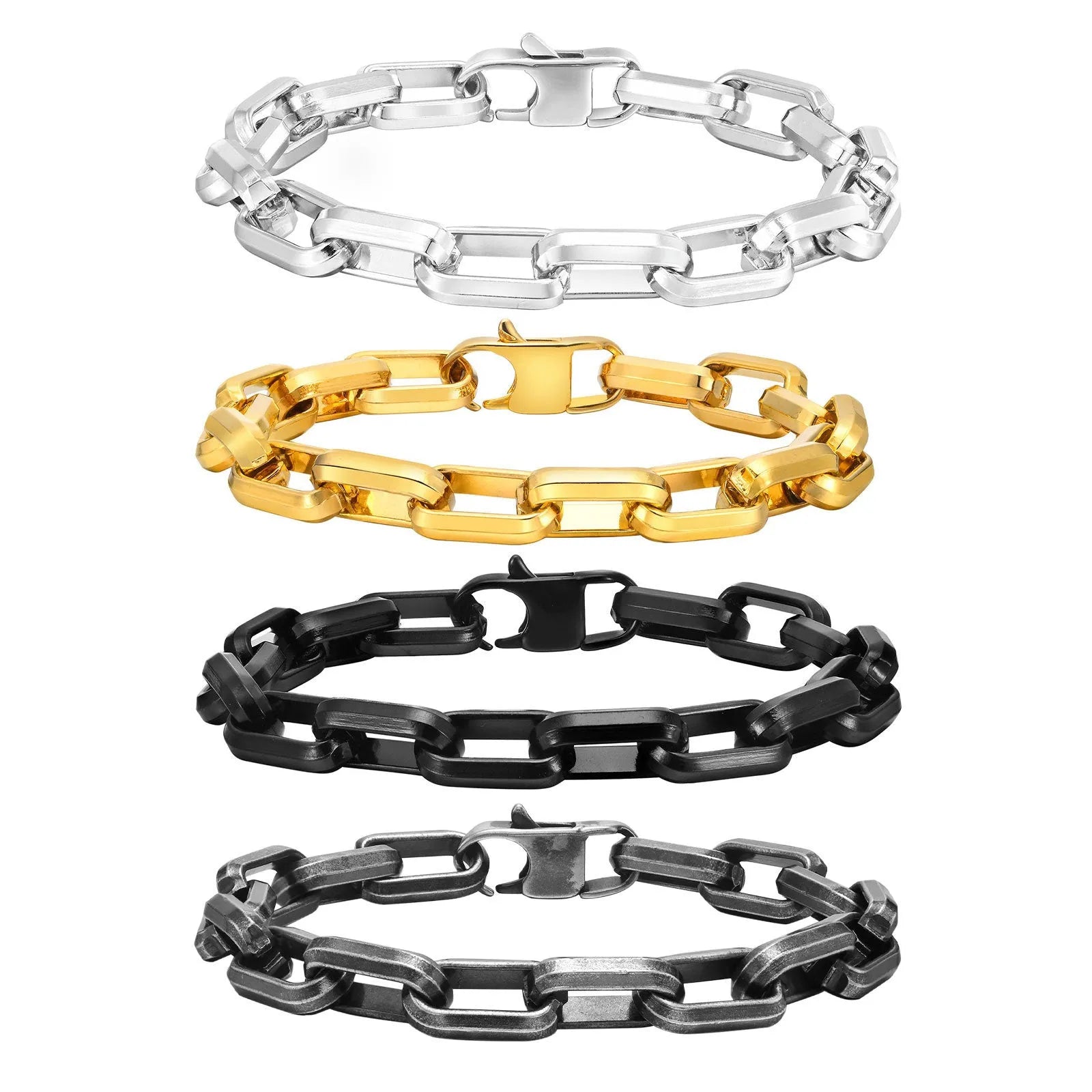 Men's square chain bracelet in titanium steel with electroplated finish