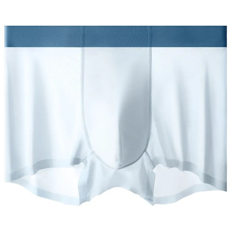 Ice Silk men's seamless shorts in light blue with a mid waist and hip-lifting design.