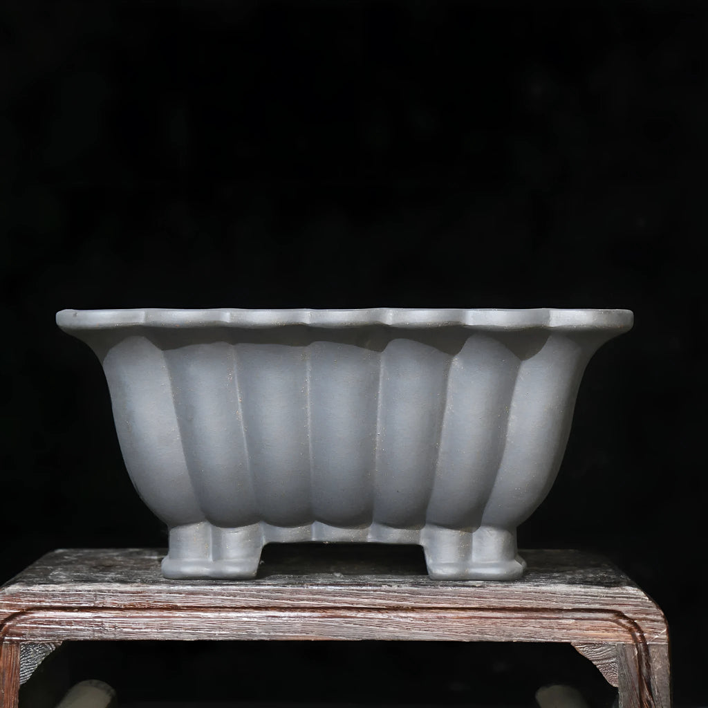 Square purple sand ceramic bonsai pot with 37cm diameter and 15cm height dimensions