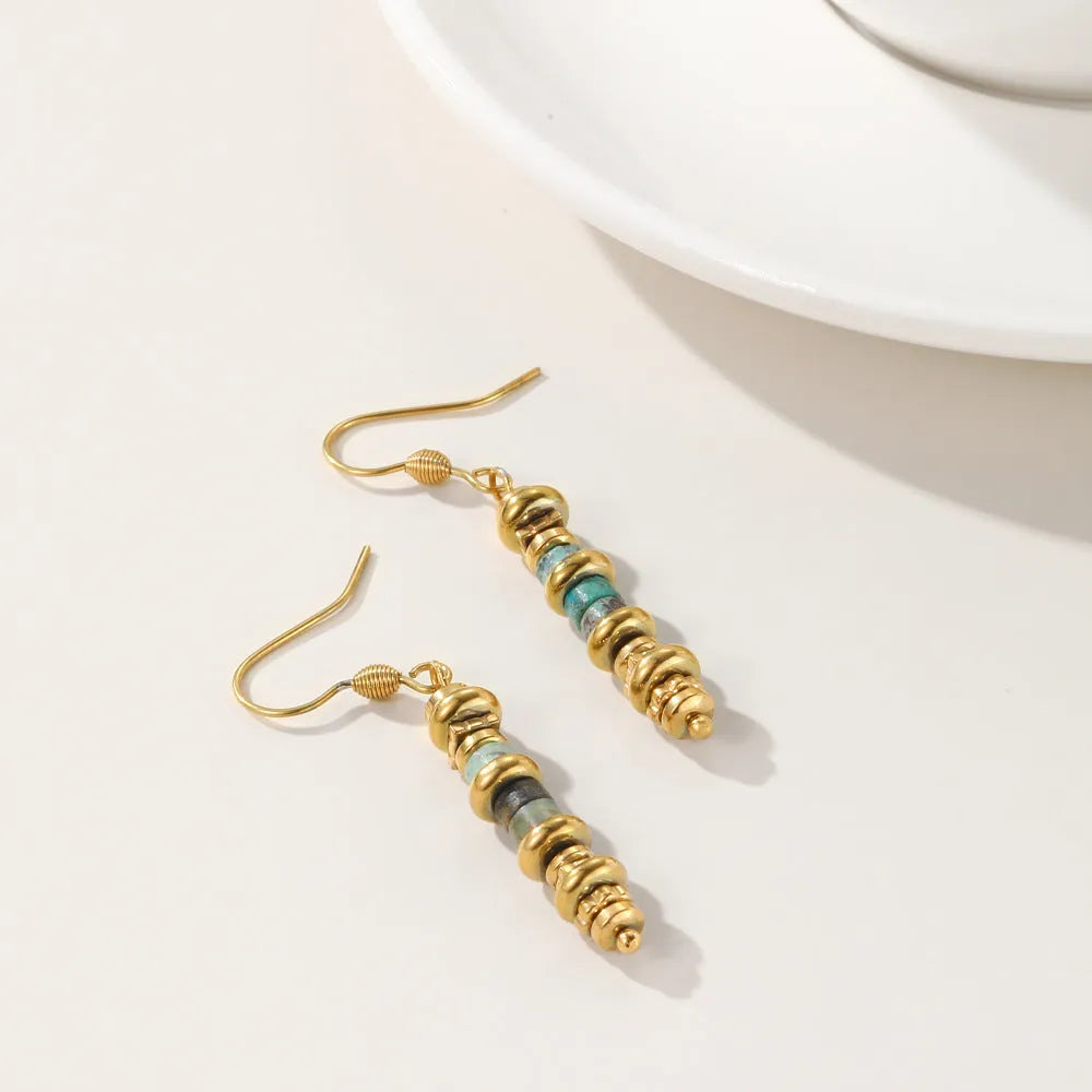 Geometric retro-style titanium steel dangle earrings in a casual design.