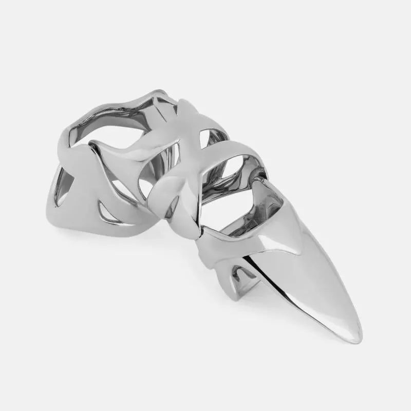Silver alloy punk armour finger stall ring for alternative fashion and cosplay