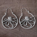 Antique silver octopus earrings with retro styling on zinc alloy construction