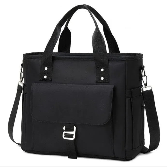 Portable cube-style Oxford cloth hiking bag with removable shoulder strap and side pocket