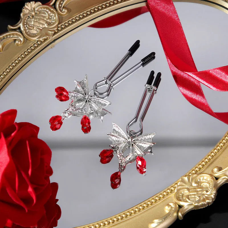 Silver adjustable bat nipple clamp jewellery with alloy construction and tension adjustment