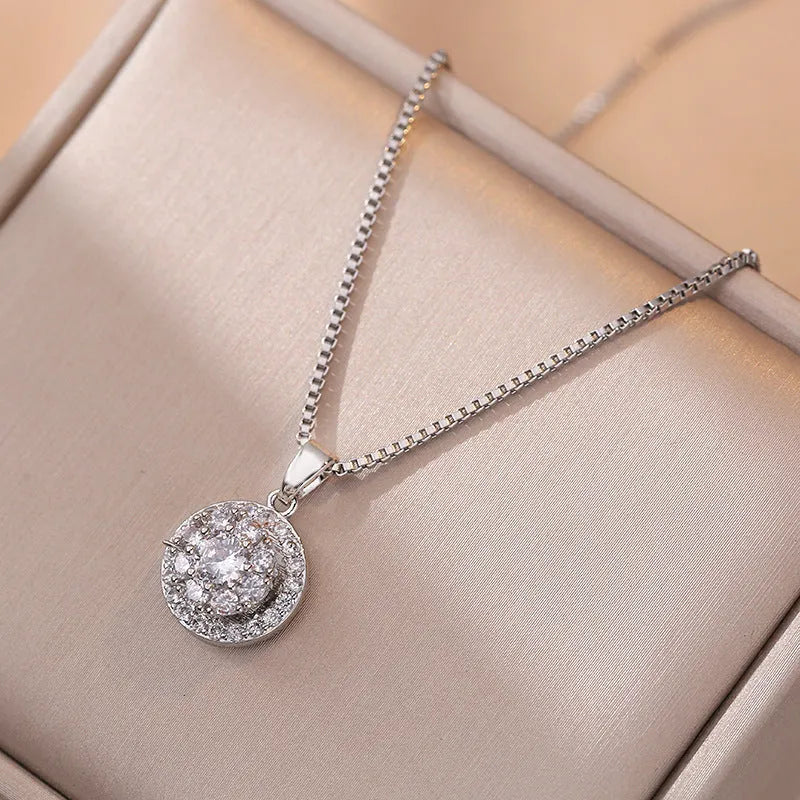 Zircon light luxury good luck rotating open rings ear studs necklace suit for women, copper and zircon, floral sun snowflake pattern