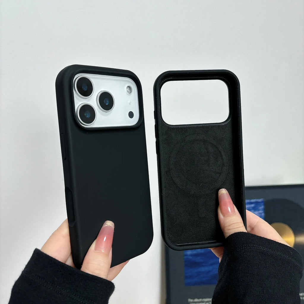 Liquid silicone magnetic charging phone case with Ai button for iPhone, shown in antique white colour.