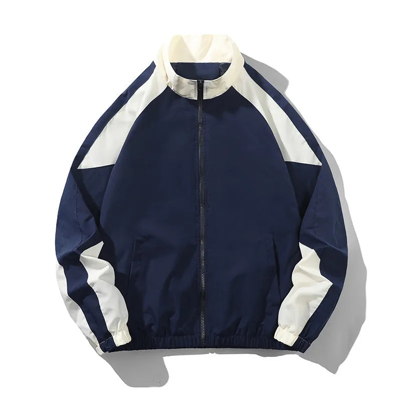 Men's black casual jacket with contrasting colour stitching on the front and sleeves.