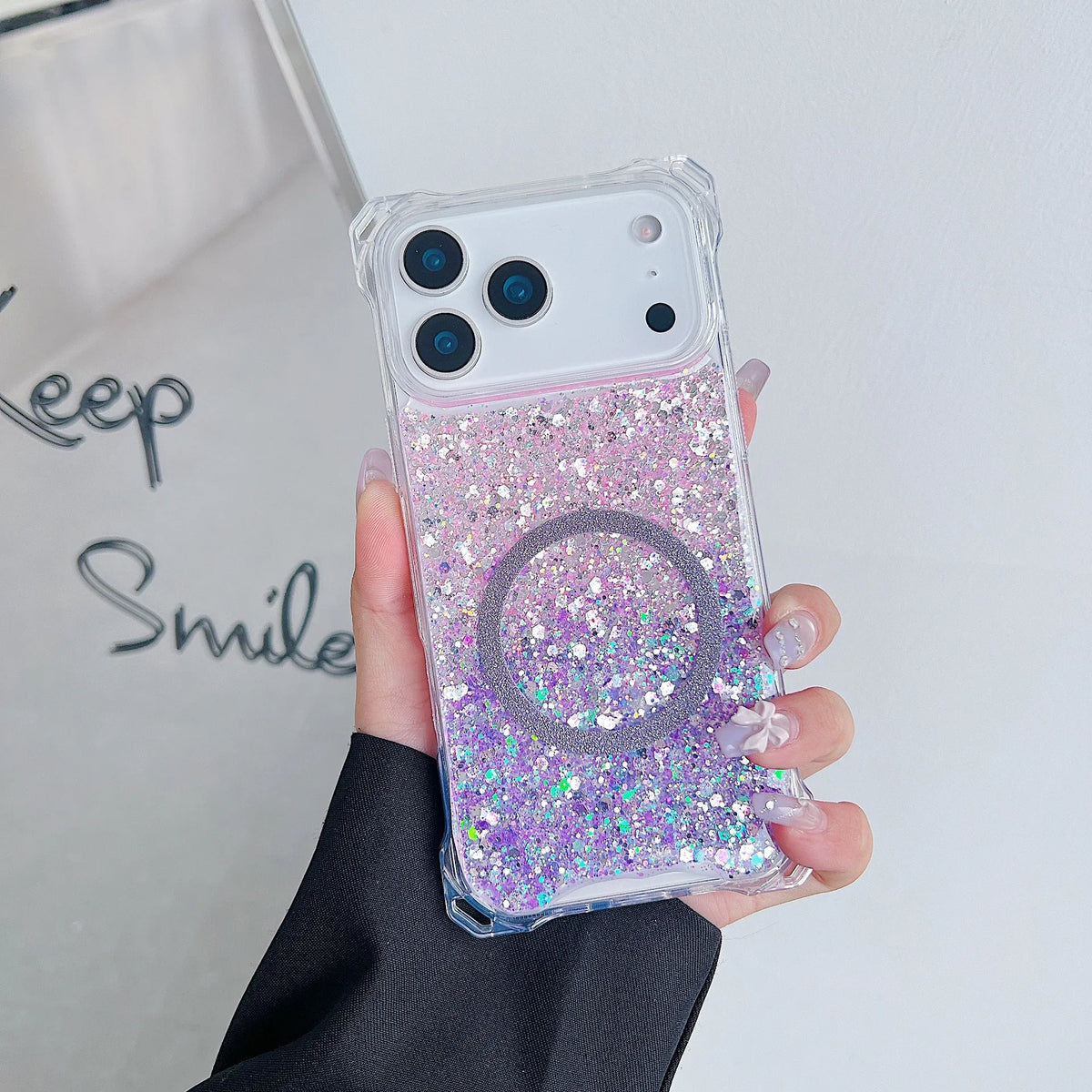 Glitter magnetic TPU phone case for iPhone 16 Pro in yellow pink colour, frosted finish, all-inclusive drop-resistant cover