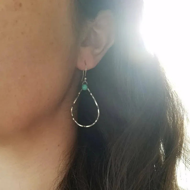Antique silver bohemian earrings with turquoise circle geometric design