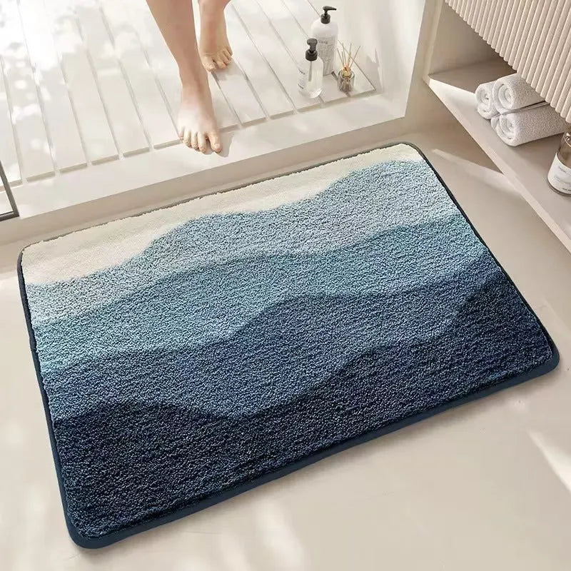 Rainbow pattern sky sea colour polyester fibre carpet mat with plastic bottom in square shape
