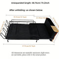 Foldable kitchen dish drain rack with retractable cutlery holder in carbon steel