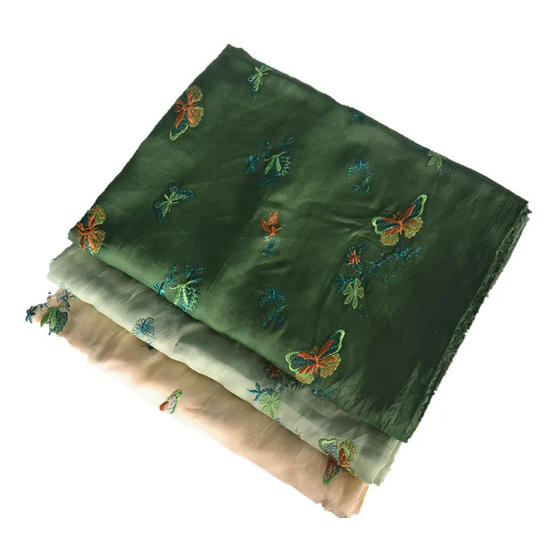 Pure ramie Hanfu fabric in three colours showing texture and 140cm width