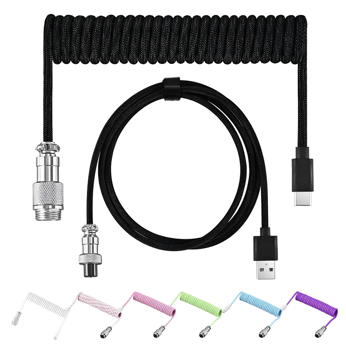 3 m USB data cable for keyboard, DIY craft, in white black pink green blue purple