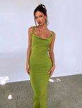 Backless slim fit milk silk dress with spaghetti straps in Champagne colour
